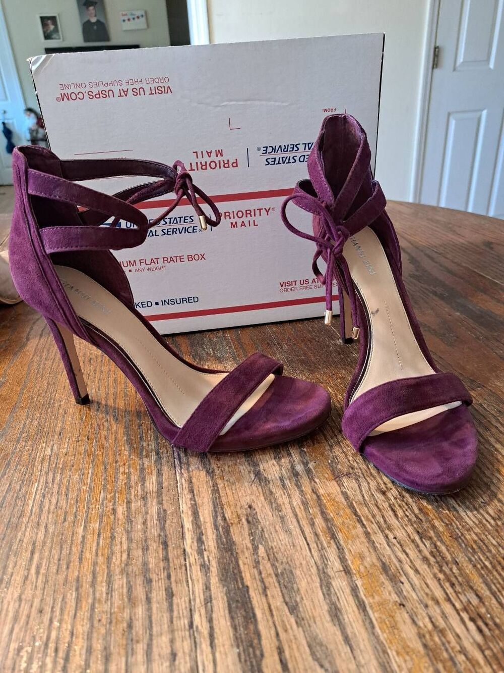 9M Gianni Bini Purple Lace Ankle Open Toe High Heel Pump Stiletto Dress Shoes